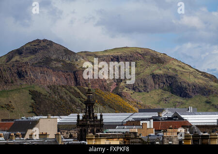 One of Scotland`s famous landmarks is 'Arthur's Seat' which was taken from the Edinburgh Castle Grounds in Scotland, UK Stock Photo
